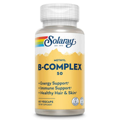 SOLARAY Methyl B Complex bottle front; vegan vitamins for daily energy support.