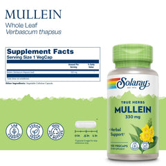 Solaray Mullein Leaf label shows vegan status and potency verification