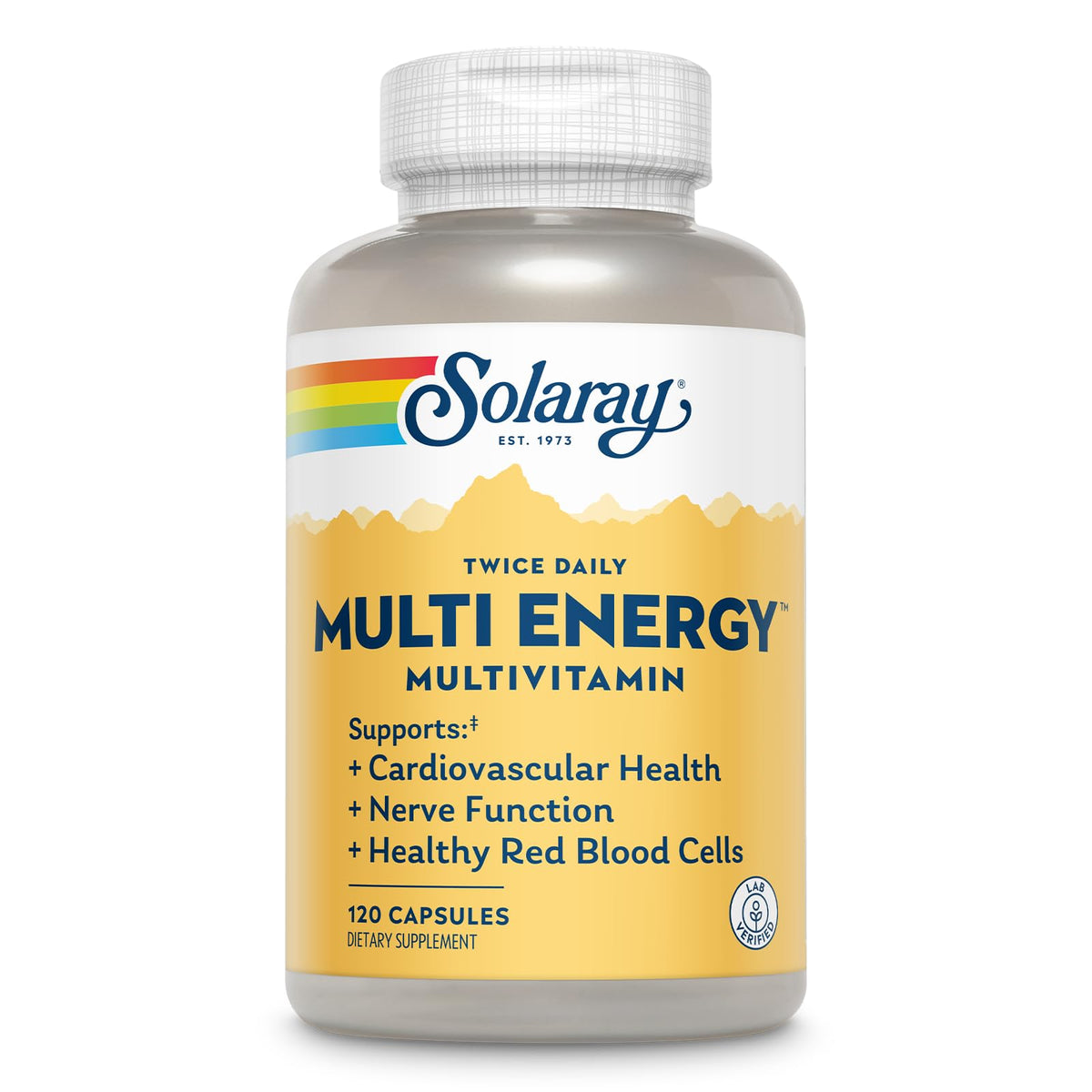 SOLARAY Multi Energy Two Daily bottle front shows eco-friendly packaging for sustainable daily nutrition