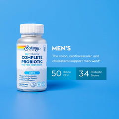 Label of SOLARAY Mycrobiome Complete Probiotic shows 50B CFU and 26 strains.