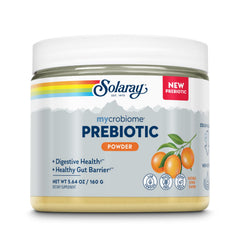 SOLARAY Mycrobiome prebiotic powder tub with label supports daily gut wellness routine