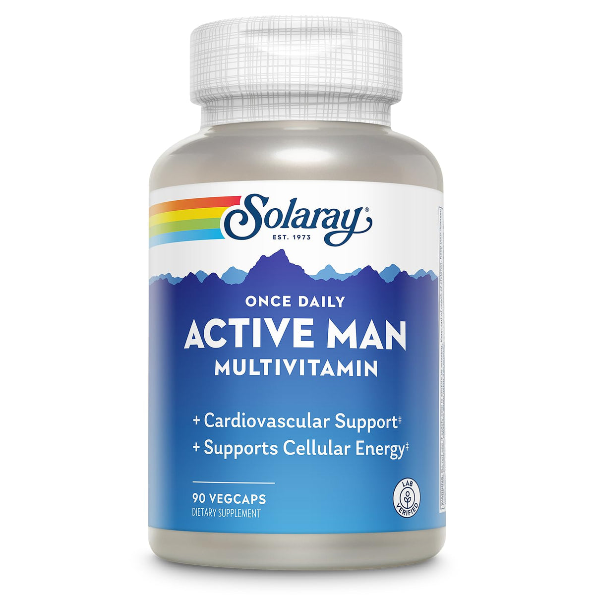 SOLARAY Once Daily Active Man bottle front highlighting energy and immune support
