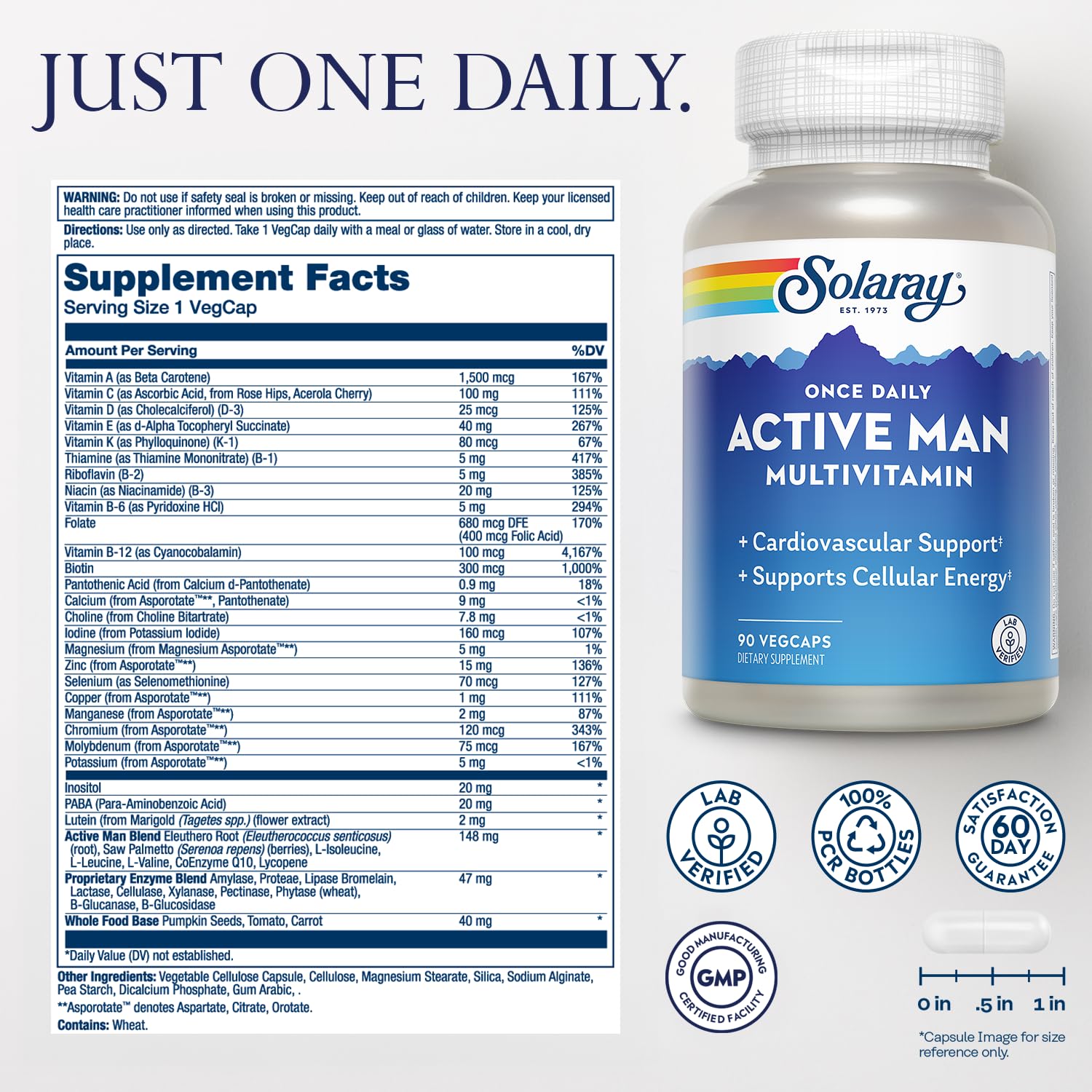 SOLARAY label detail shows D3 and B12 for daily wellness