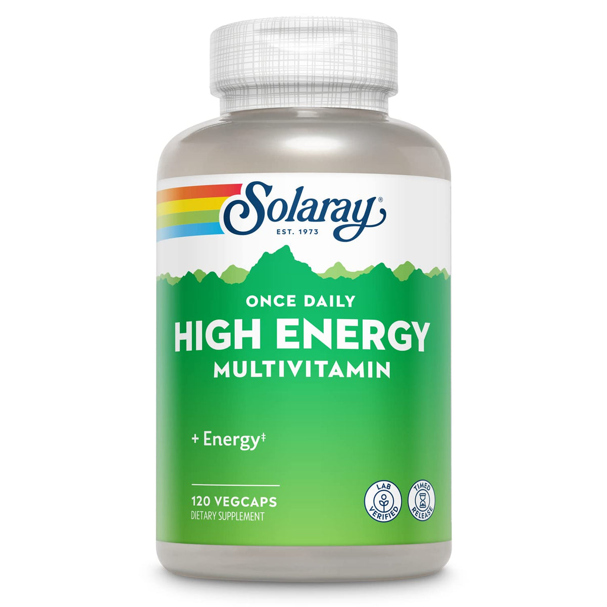 SOLARAY Once Daily multivitamin bottle front view, promoting steady energy and immune support.
