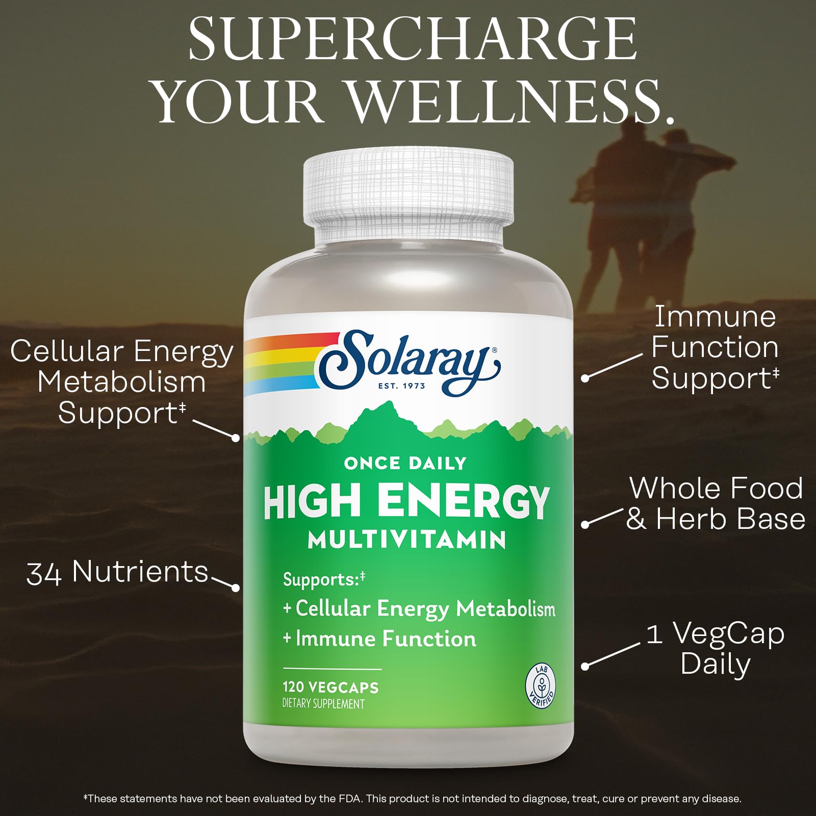 SOLARAY multivitamin capsules ready for daily energy metabolism.