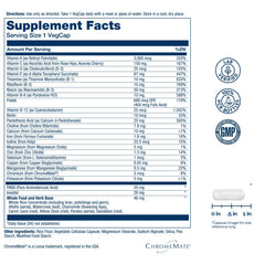 SOLARAY multivitamin label close-up highlighting key vitamins and minerals.