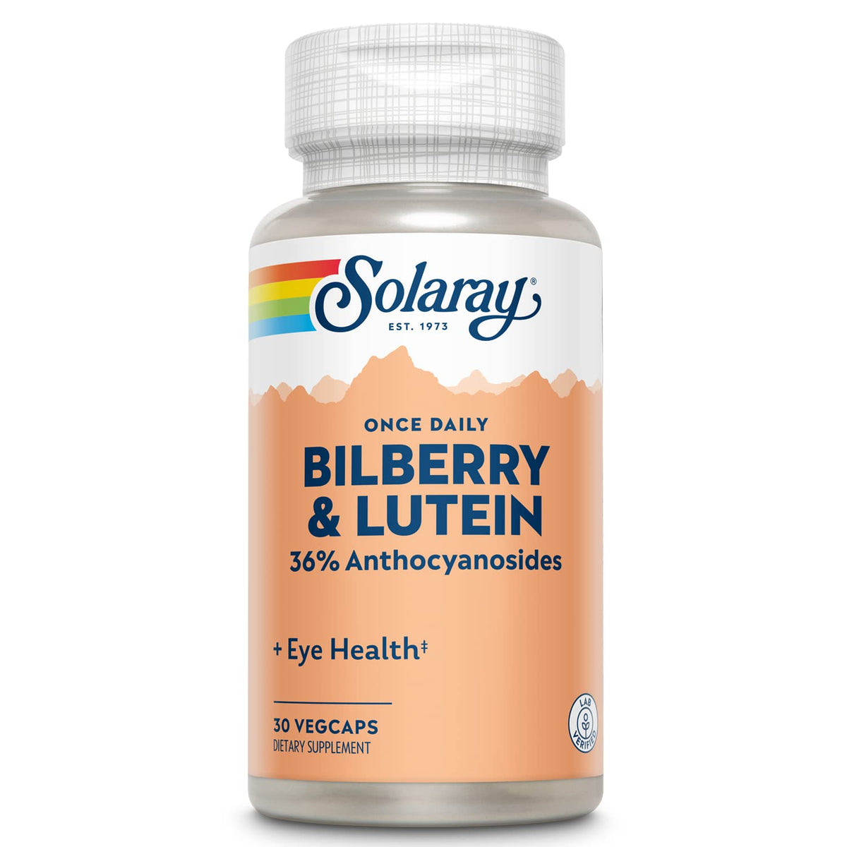 SOLARAY One Daily Bilberry and Lutein bottle for daily eye support.