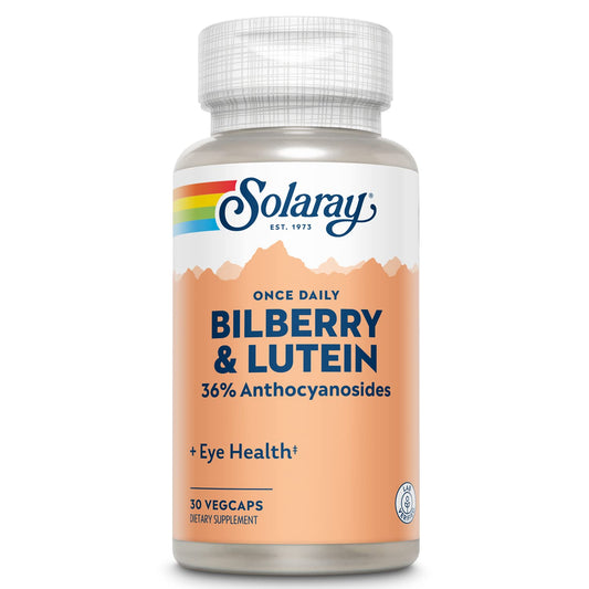 SOLARAY One Daily Bilberry and Lutein bottle for daily eye support.
