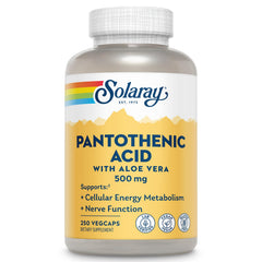 SOLARAY Pantothenic Acid 500mg bottle for daily energy metabolism support.