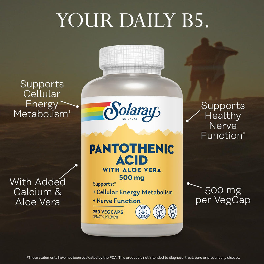 SOLARAY Pantothenic Acid label front for easy identification.
