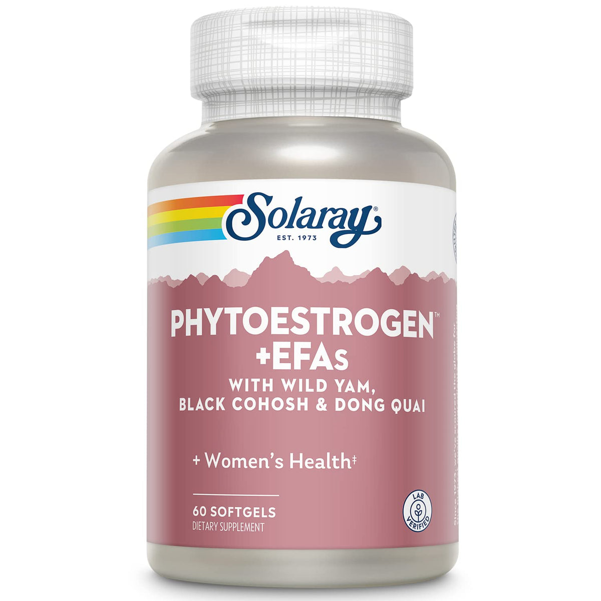 Solaray PhytoEstrogen Plus front label highlights wild yam and black cohosh for hormonal balance support.