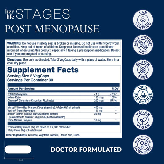 SOLARAY Postmenopause bottle open with capsules, part of daily wellness routine.