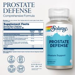 Solaray Prostate Defense capsules close-up showing three-caps daily serving