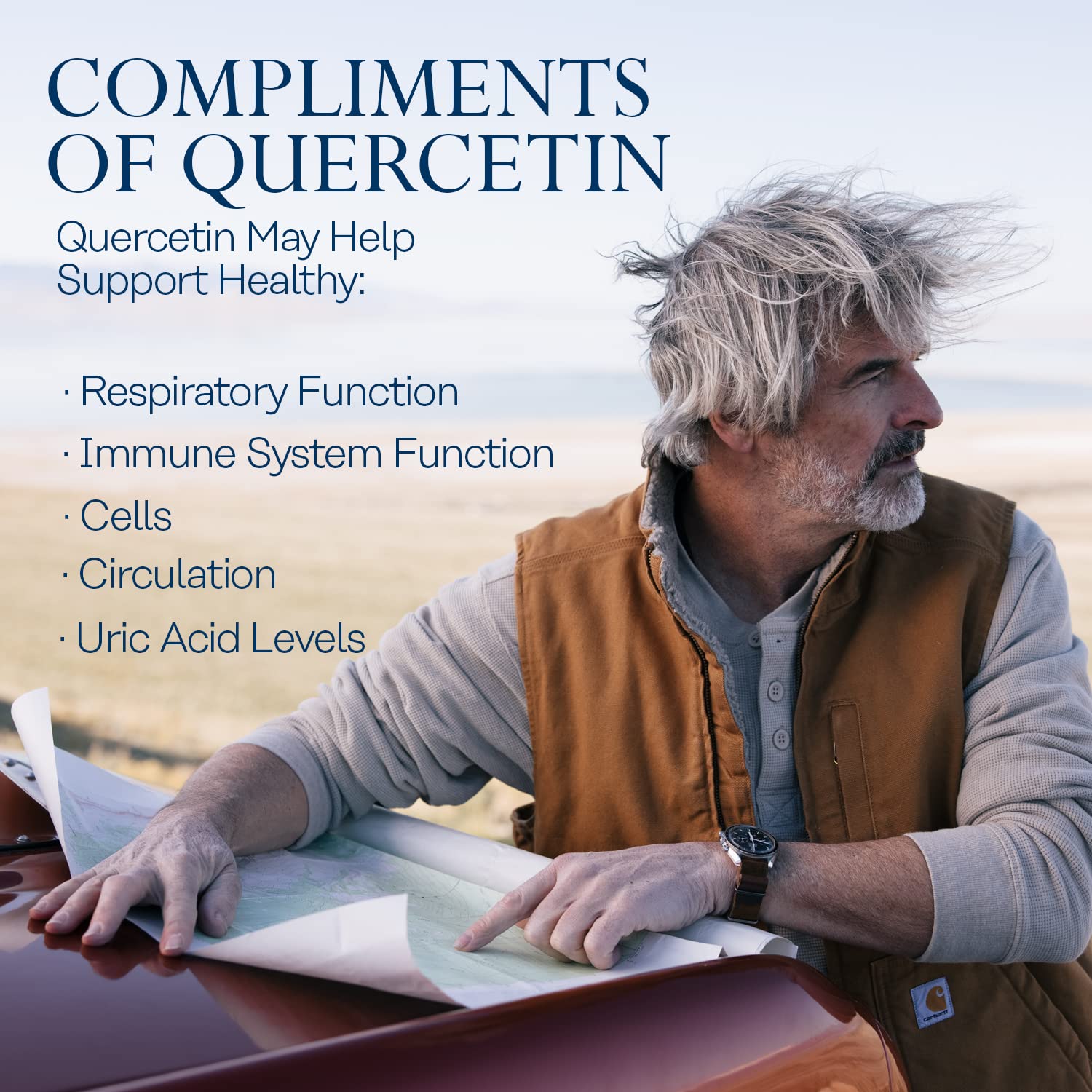 SOLARAY Quercetin 500 mg VegCaps bottle top view for easy daily dosing.