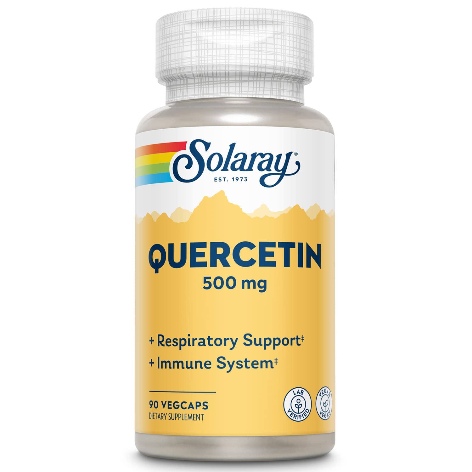 SOLARAY Quercetin 500 mg VegCaps bottle highlights high-potency antioxidant support.