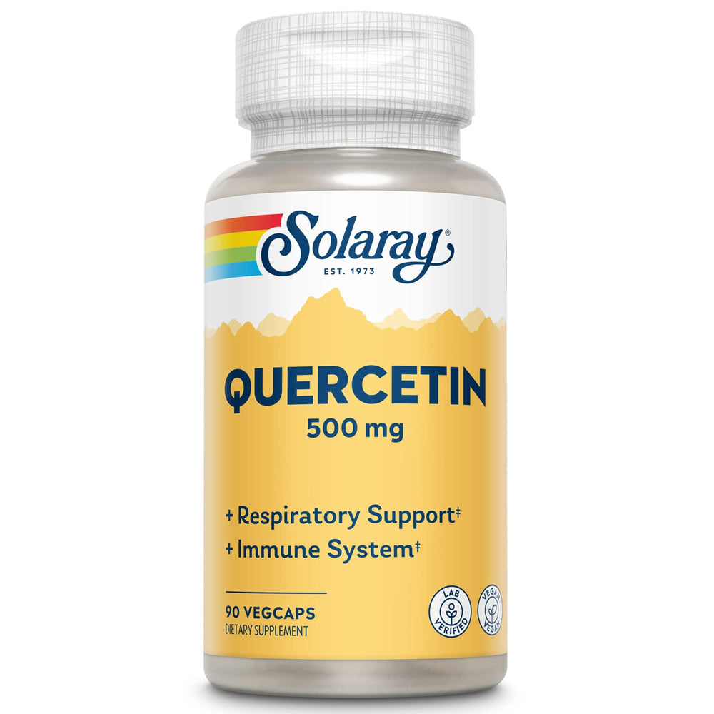 SOLARAY Quercetin 500 mg VegCaps bottle highlights high-potency antioxidant support.