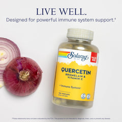 Solaray Quercetin Bromelain Vitamin C pills closeup reveals capsule texture for easy intake.
