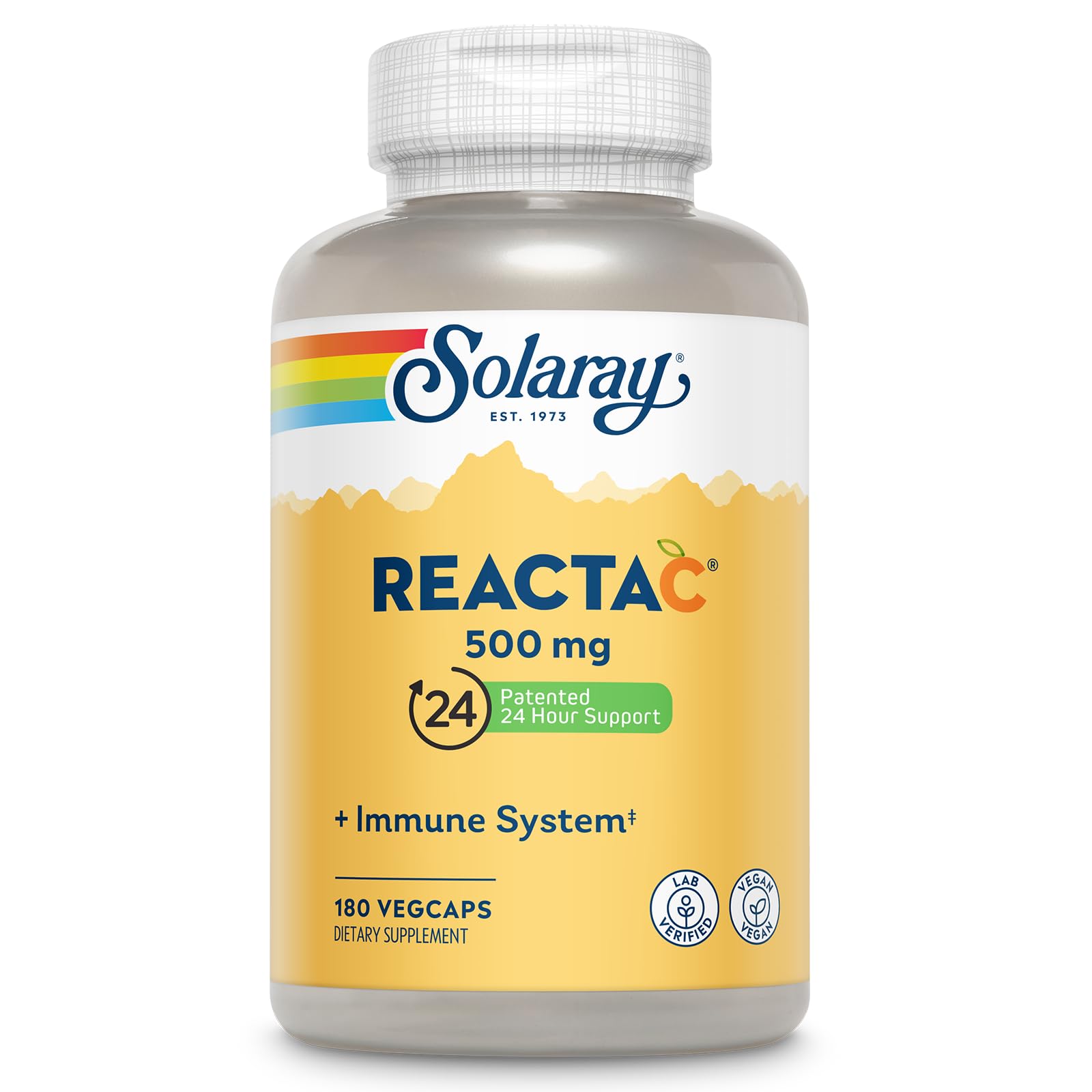 SOLARAY Reacta-C 500mg bottle on counter for daily immune support