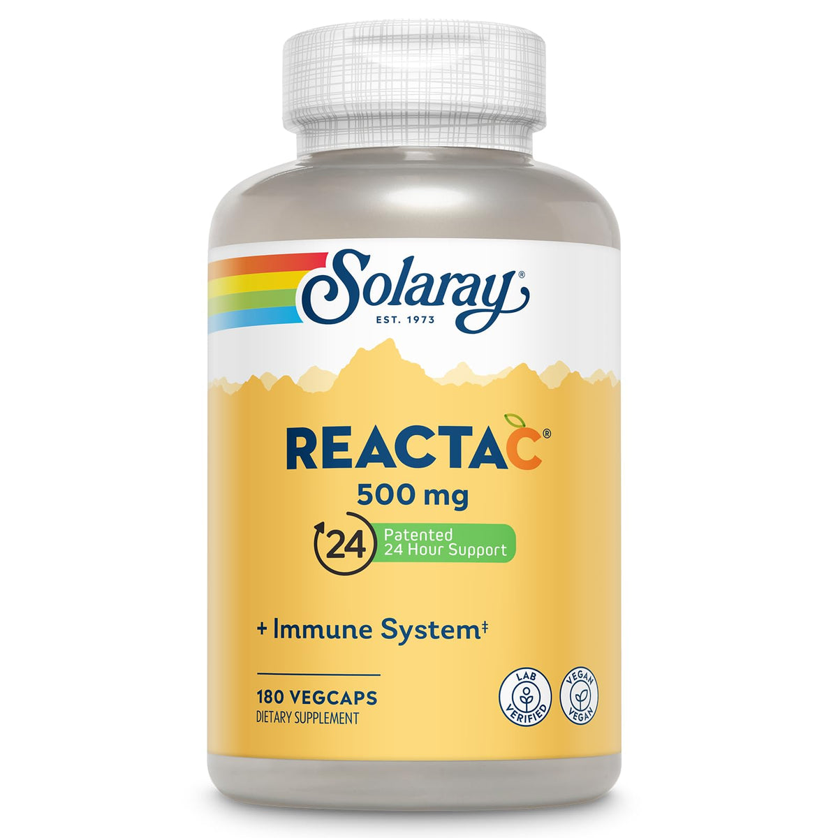 SOLARAY Reacta-C 500mg bottle on counter for daily immune support