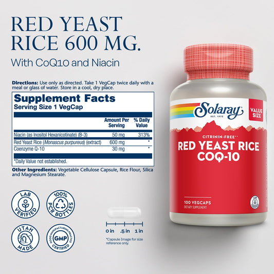SOLARAY label close-up highlights CoQ10 and flush-free niacin components for balanced nutrition.