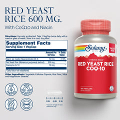 SOLARAY label close-up highlights CoQ10 and flush-free niacin components for balanced nutrition.