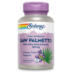 SOLARAY Saw Palmetto softgels bottle supports urinary comfort when taken daily.