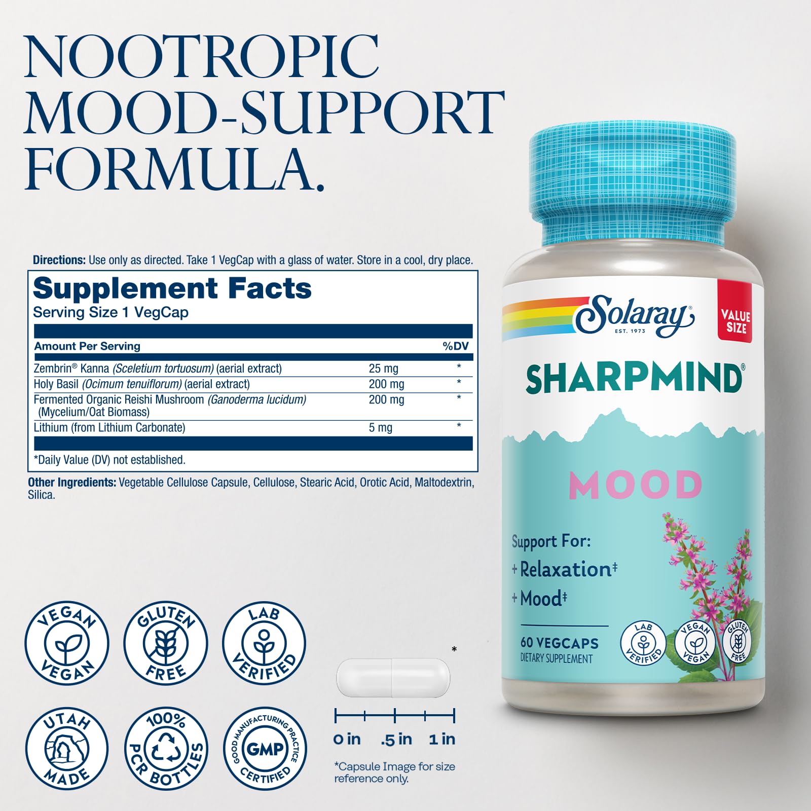 SOLARAY SharpMind capsules close-up for daily focus and relaxation