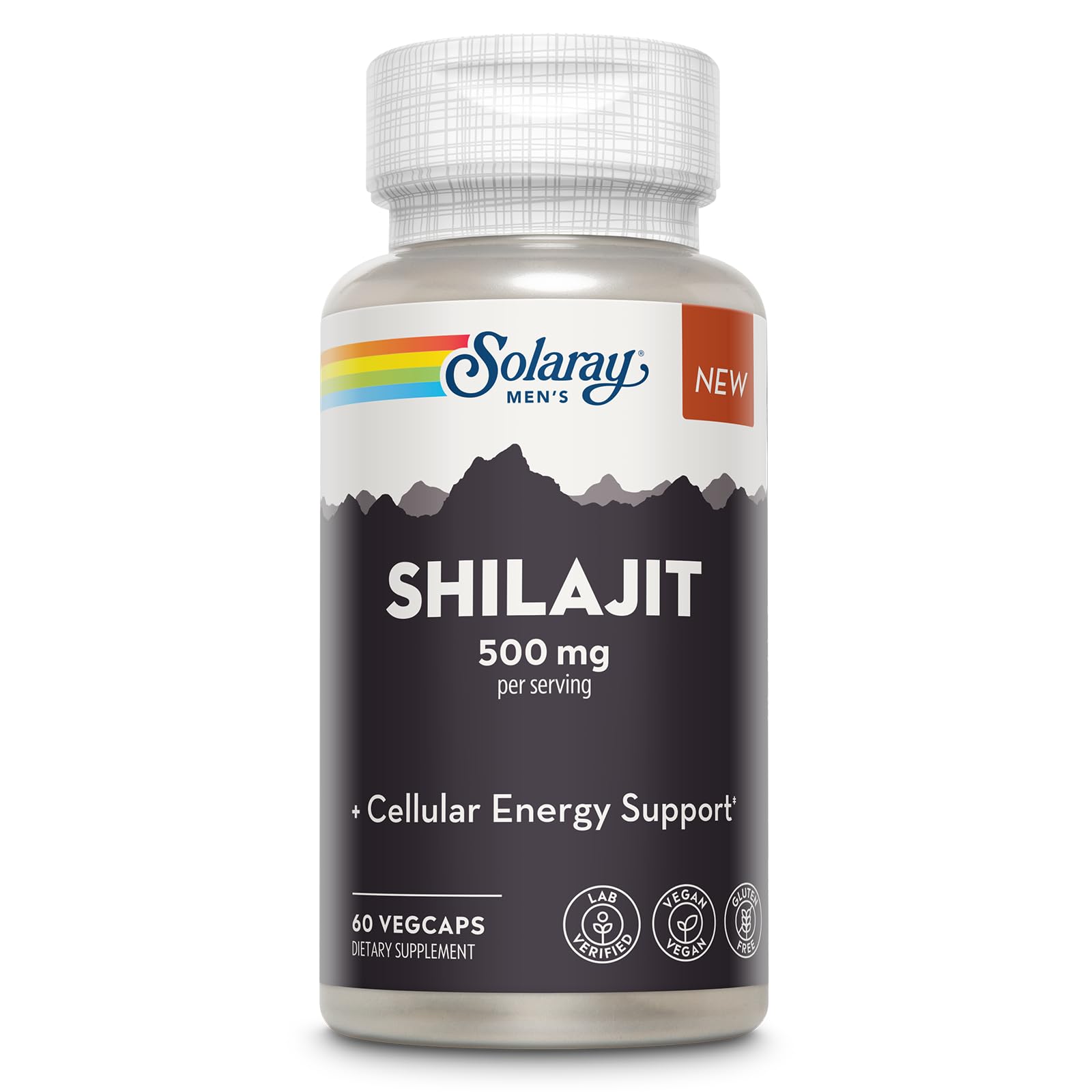 SOLARAY Shilajit 500 mg bottle highlighted for energy support potential