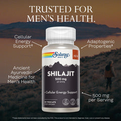 SOLARAY Shilajit PrimaVie label emphasizing purity and sourcing