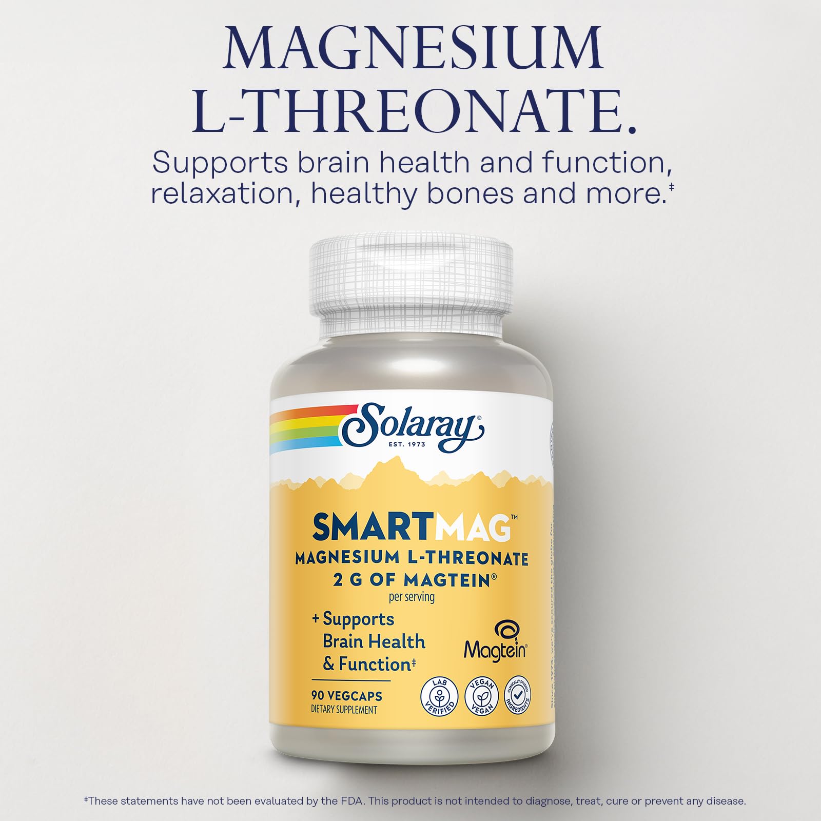 Solaray SmartMag Magtein capsules laid out for morning and evening dosing