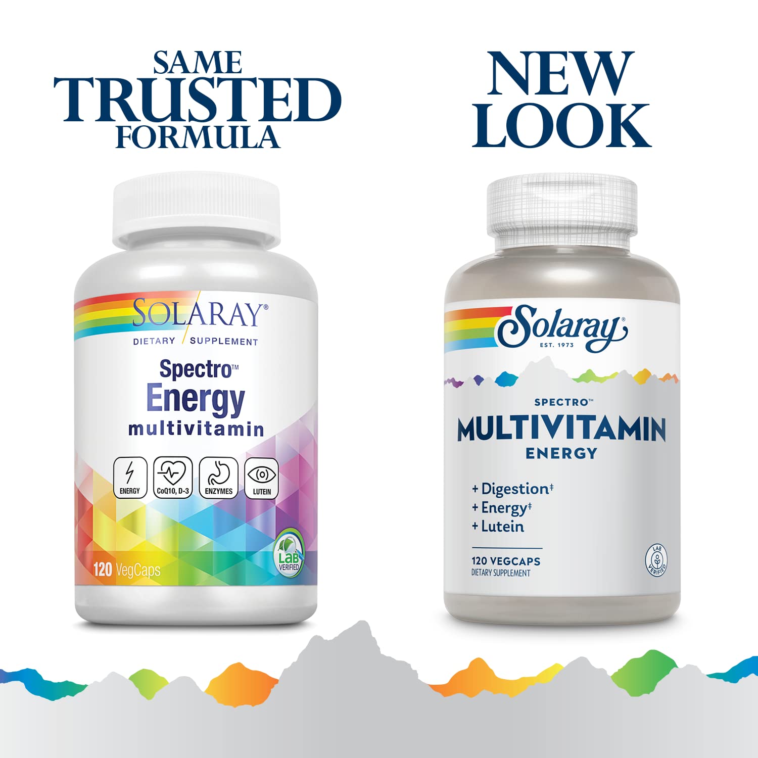SOLARAY Spectro Energy capsules close-up highlighting easy-to-swallow capsules.