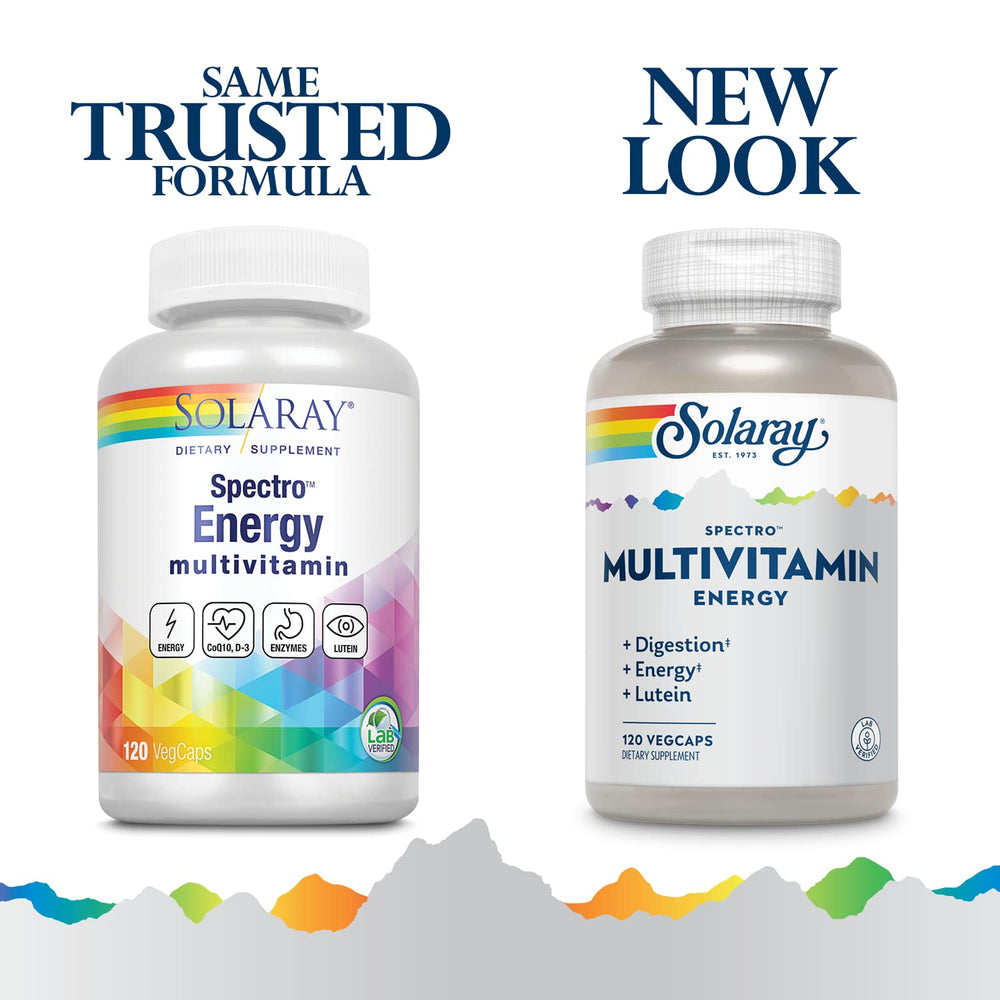 SOLARAY Spectro Energy capsules close-up highlighting easy-to-swallow capsules.