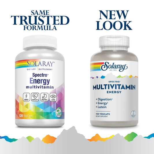 SOLARAY Spectro Energy capsules close-up highlighting easy-to-swallow capsules.