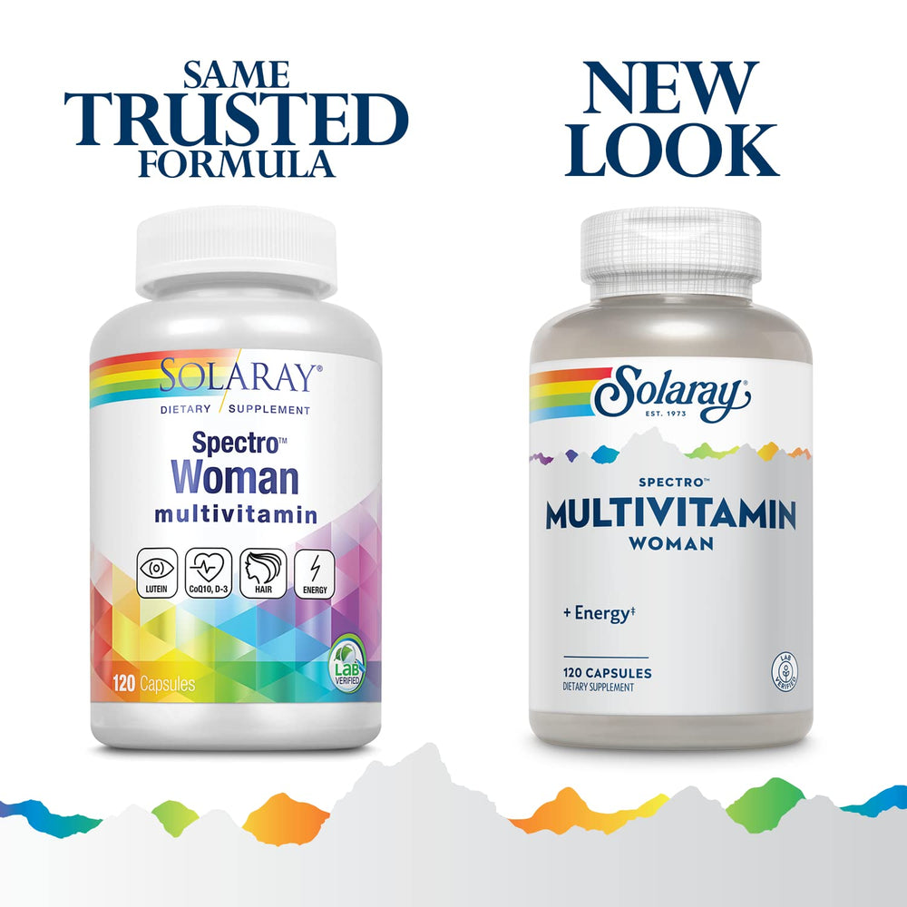 SOLARAY Spectro Woman bottle nutrition facts label highlights comprehensive nutrients