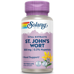 SOLARAY St John's Wort aerial extract bottle front supports a balanced mood and focus.