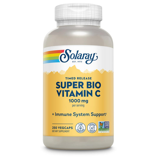 Solaray Super Bio Vitamin C 1000 mg bottle with two stage release for sustained support