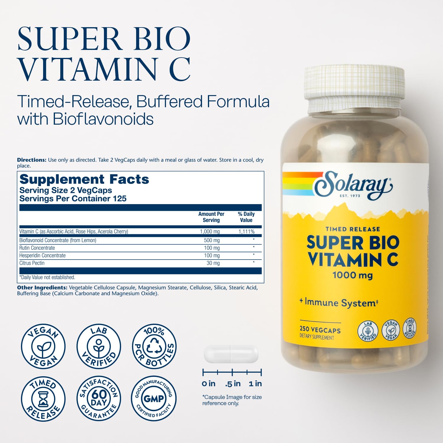 Solaray Super Bio Vitamin C 1000 mg capsules closeup for immune support