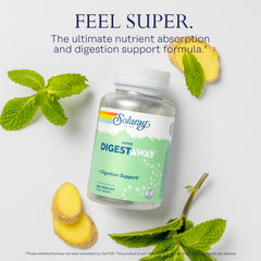 SOLARAY Super Digestaway capsules close-up promotes post-meal comfort and absorption.