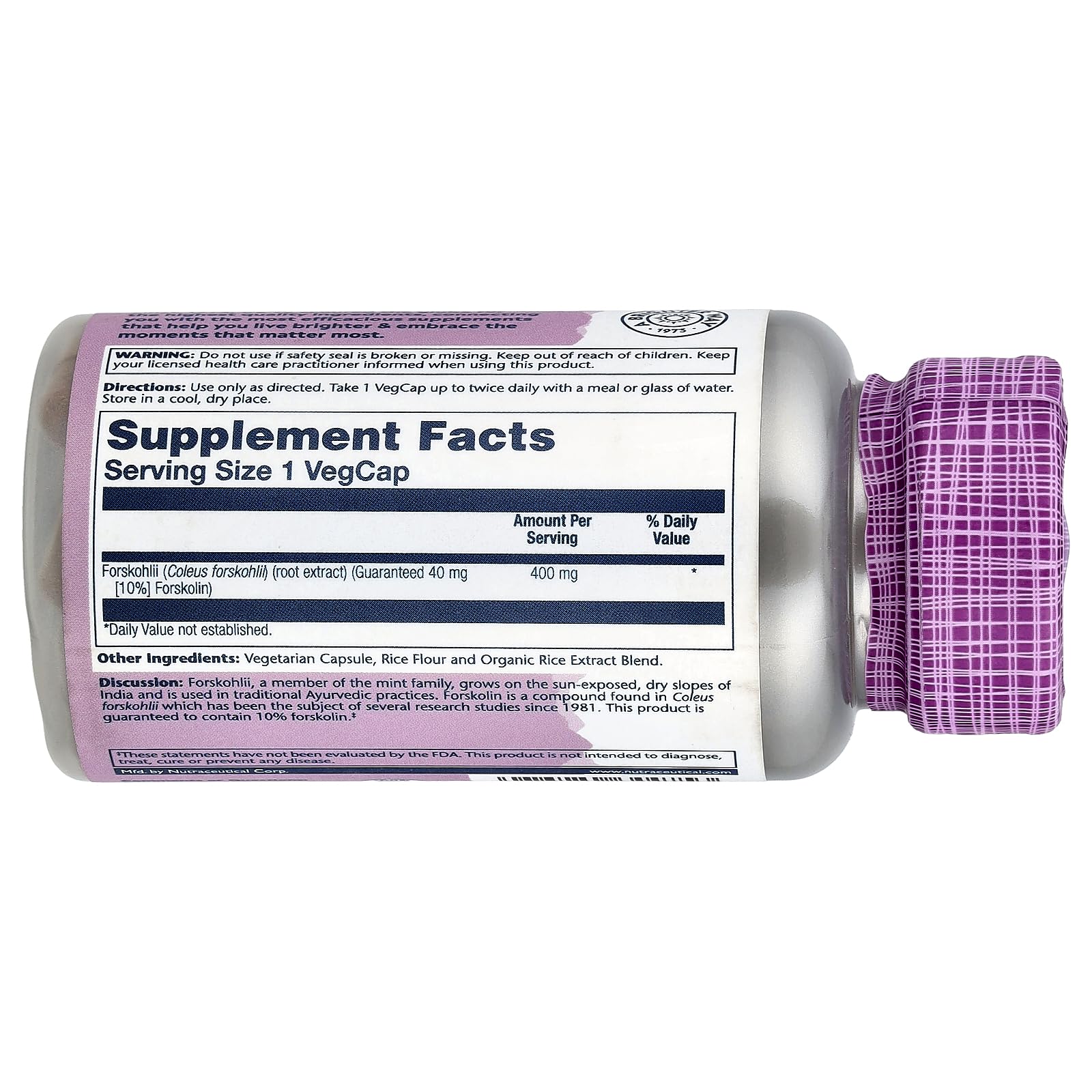 SOLARAY Forskohlii extract label view highlighting vegetarian formula