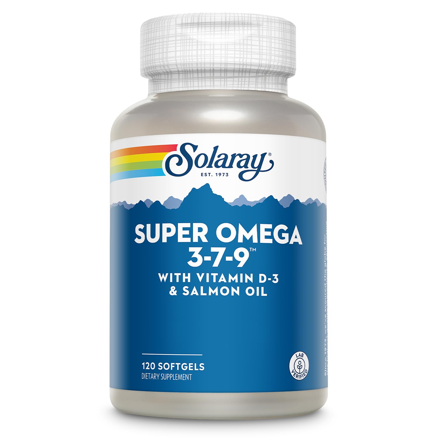 SOLARAY Super Omega 3 7 9 bottle highlighting eco-friendly packaging and quality