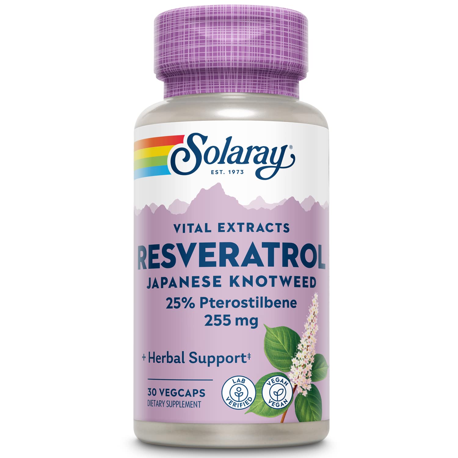 SOLARAY Super Resveratrol bottle pour supports easy daily dosage