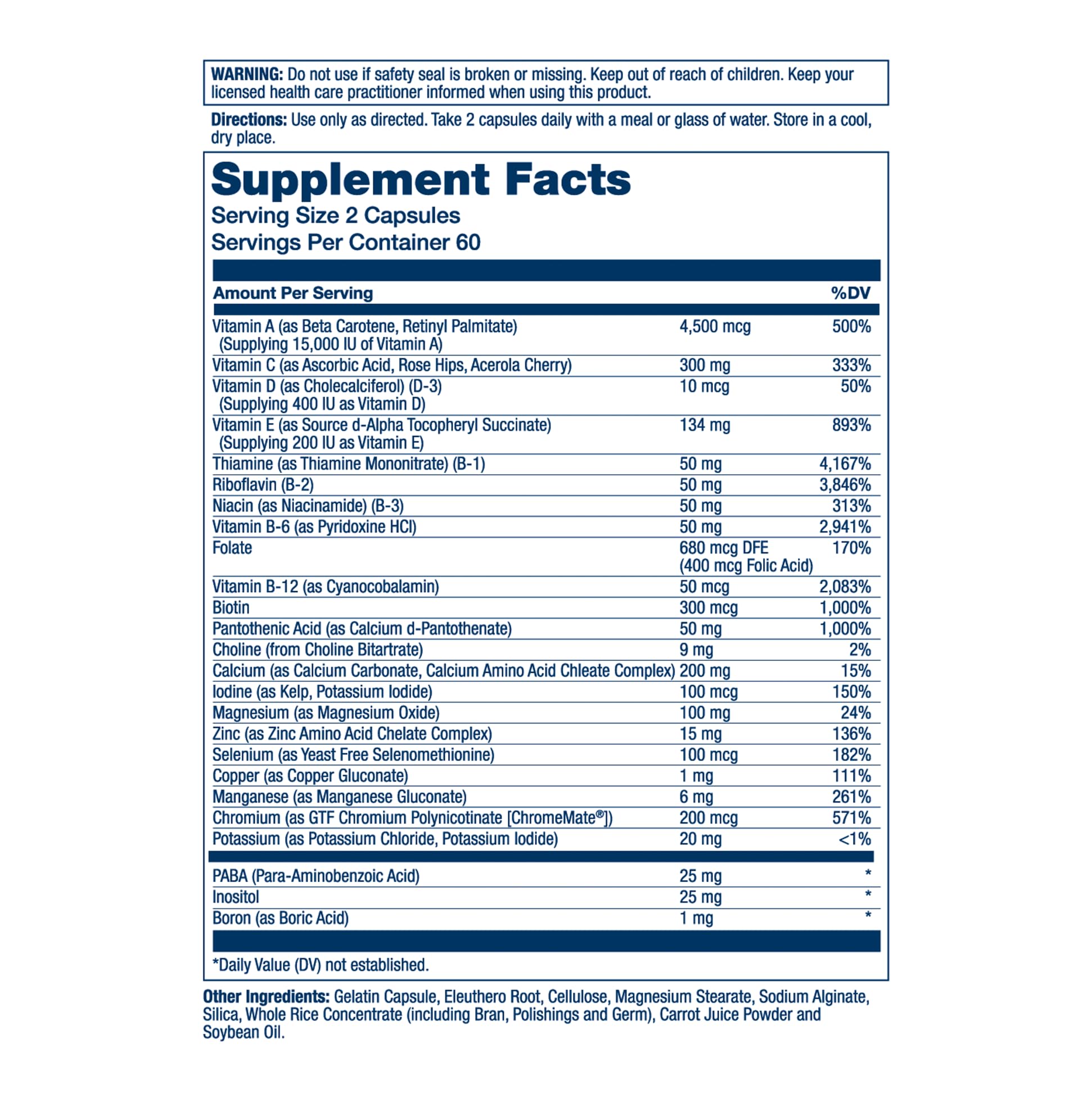 SOLARAY multivitamin capsules with essential nutrients, iron-free