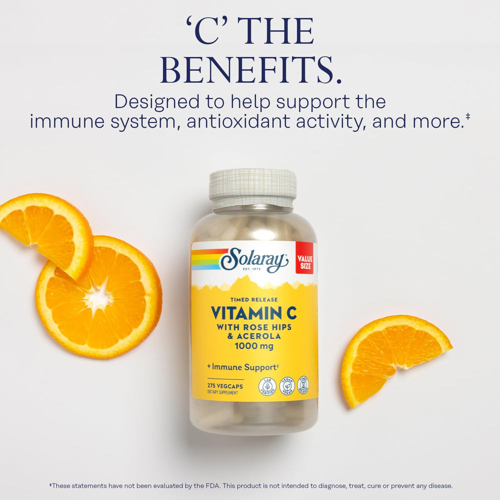 SOLARAY two-stage release capsules showing quick and extended vitamin C availability.