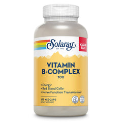 SOLARAY Vitamin B Complex 100mg bottle front supports daily energy and overall wellness.