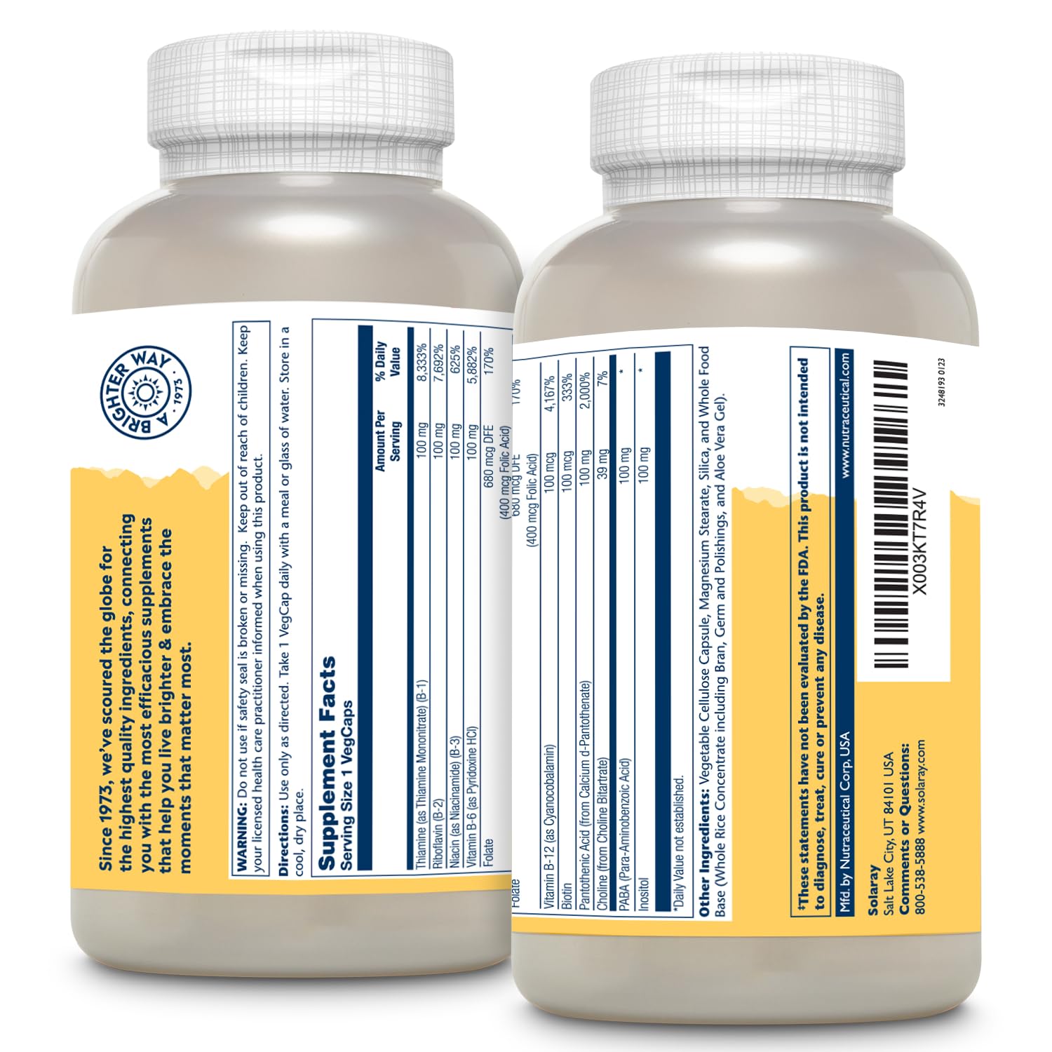 SOLARAY Vitamin B Complex capsules pour shows easy daily intake and convenient supplementation.