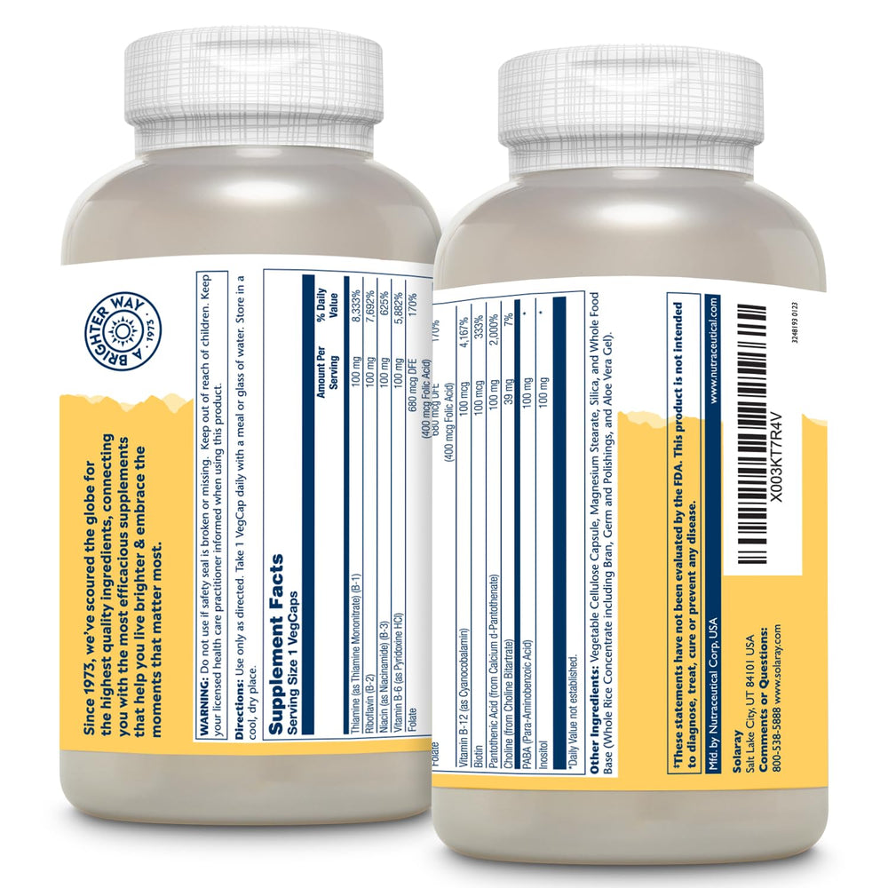SOLARAY Vitamin B Complex capsules pour shows easy daily intake and convenient supplementation.