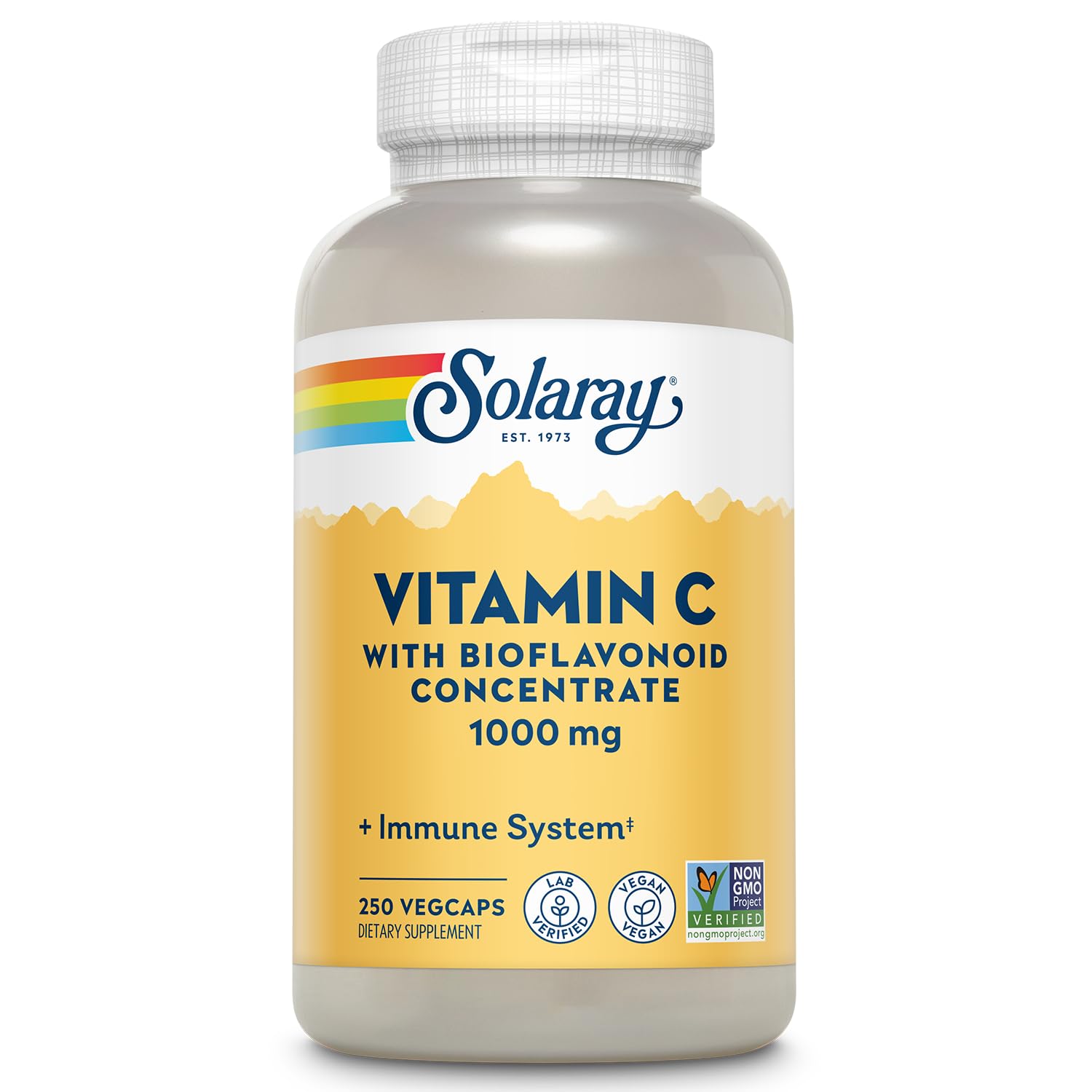 Solaray Vitamin C 1000mg bottle highlights immune support potential.