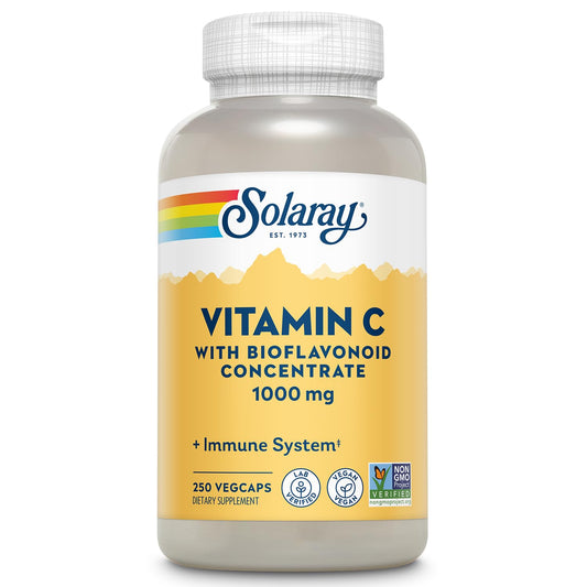 Solaray Vitamin C 1000mg bottle highlights immune support potential.