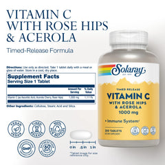 SOLARAY Vitamin C capsules close-up showing two-stage release feature.