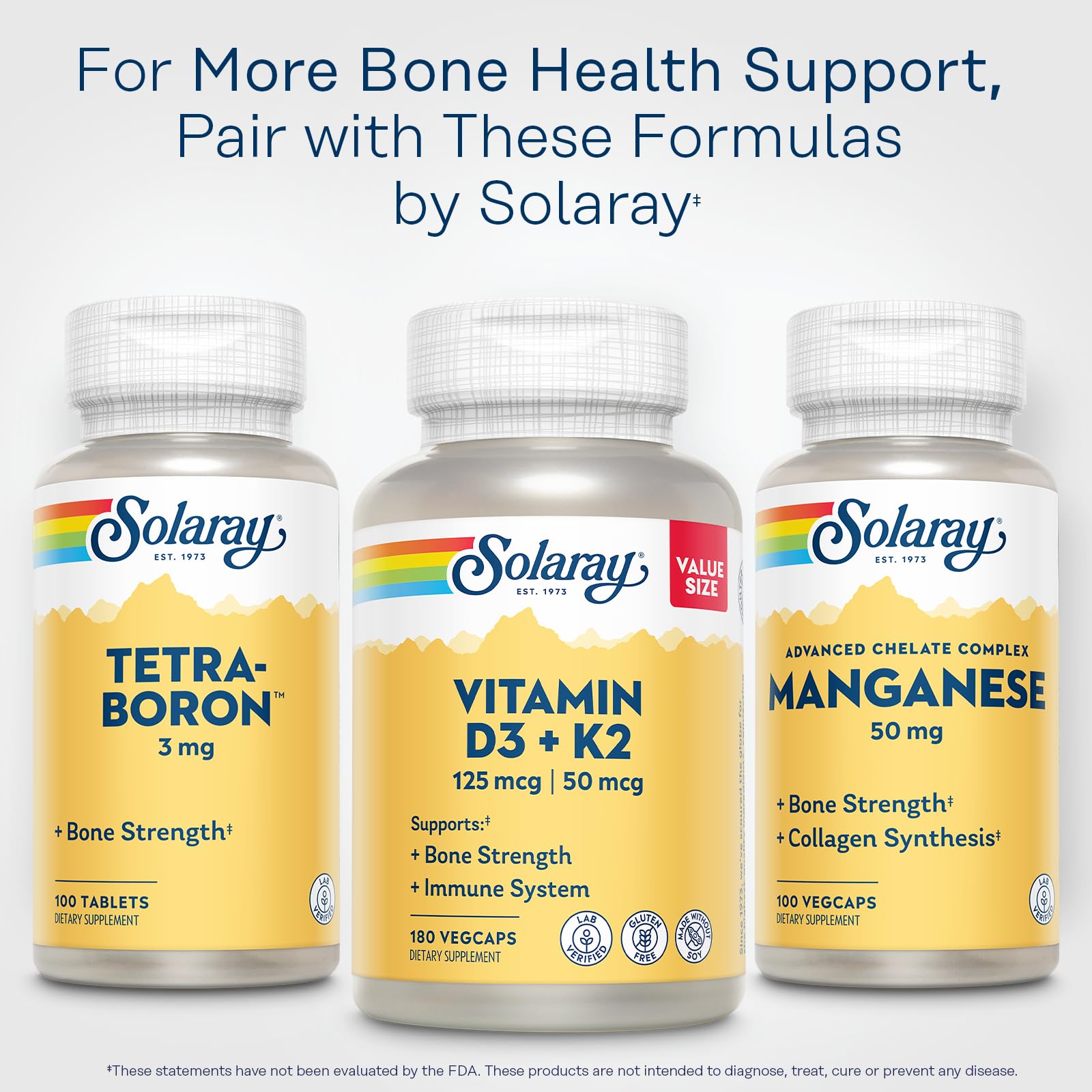 SOLARAY Vitamin D3 K2 180-serving veggie capsules visible in tray.